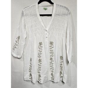 Namsar Women's 100% Cotton Romantic Embroidered White and Floral S/M Blouse